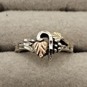 Vintage Black Hills Gold Sterling Silver Grape Leaf Ring Size 6 12k Accents